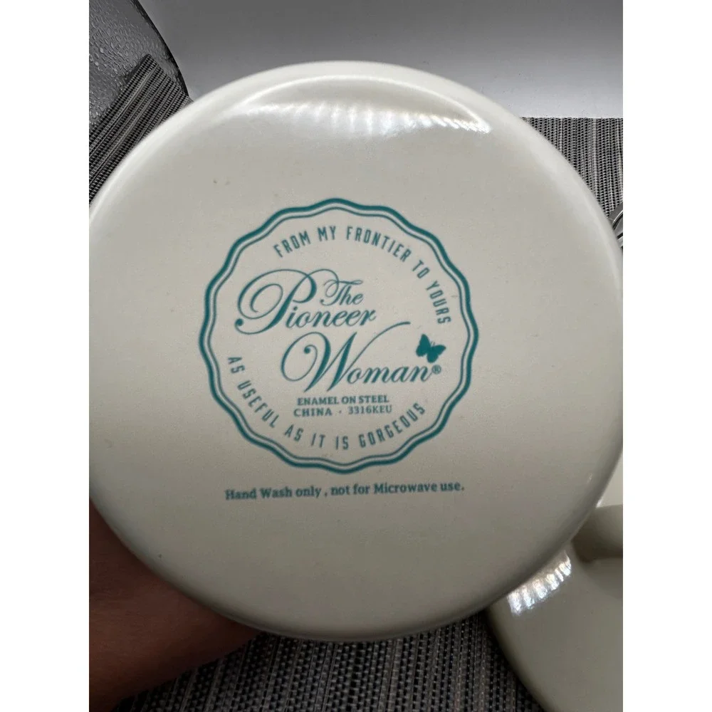 The Pioneer Woman Breezy Blossom Bacon Grease Canister Enamel Steel Strainer Lid